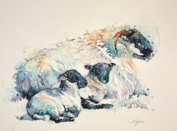 Spring Family - Ewe with the Lambs by Amanda Gordon - Original on Paper sized 27x19 inches. Available from Whitewall Galleries